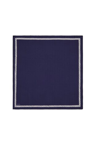 Navy Blue Border Water Line Silk Square Scarf - Thumbnail
