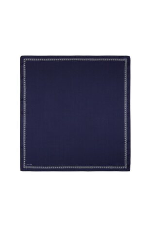 Navy Blue Bordered Butterfly Silk Square Scarf - Thumbnail