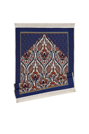 Navy Blue Candlestick Tulip Pattern Tapestry Prayer Rug - Thumbnail