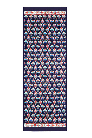 Navy Blue Carnation Pattern Silk Foulard - Thumbnail
