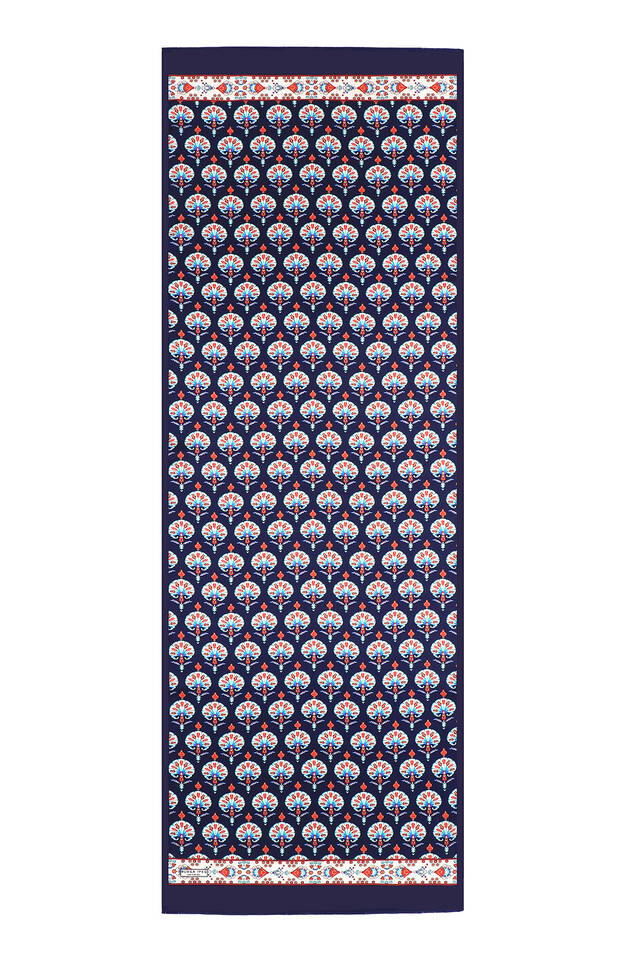 Navy Blue Carnation Pattern Silk Foulard - 4
