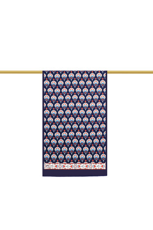 Navy Blue Carnation Pattern Silk Foulard - Thumbnail