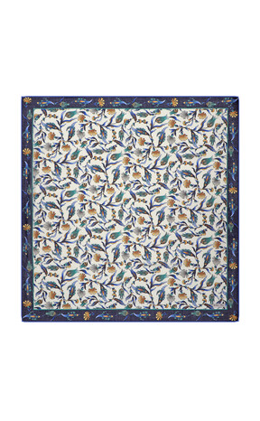 Navy Blue Carnation Tulip Pattern Soft Square Scarf 