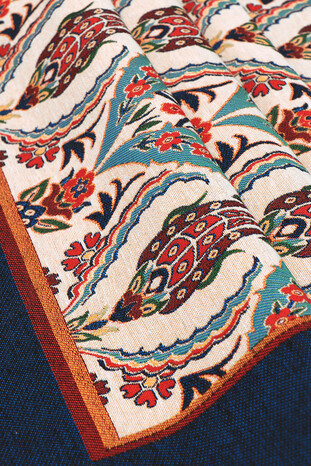 Navy Blue Carnation Tulip Pattern Tapestry Prayer Rug - Thumbnail