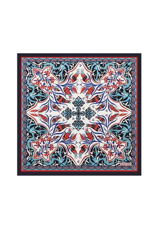 Navy Blue Cintemani Carnation Pattern Silky Pocket Square 