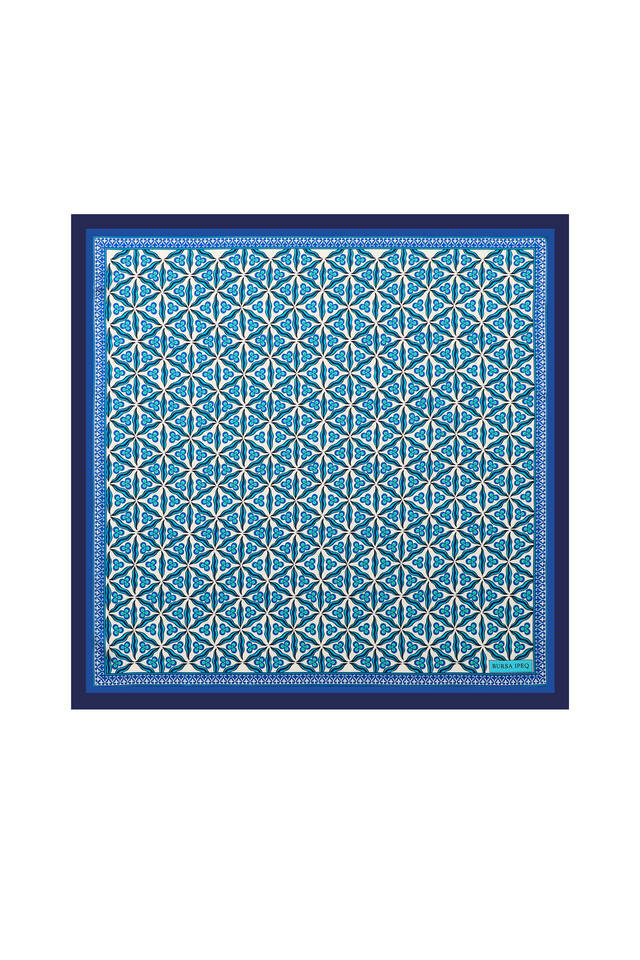 Navy Blue Çintemani Pattern Silky Pocket Square - Bursa İpek