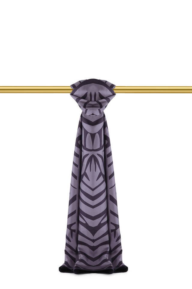 Navy Blue Crop Pattern Twill Silk Scarf - 1