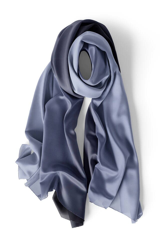 Navy Blue Dark Lilac Gradient Silk Scarf - 3