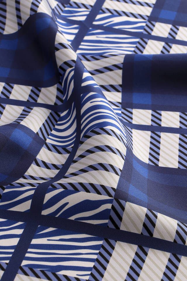 Navy Blue Diamond Pattern Twill Silk Square Scarf - 2