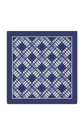 Navy Blue Diamond Pattern Twill Silk Square Scarf 