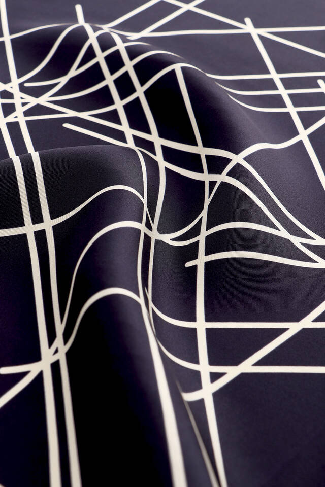 Navy Blue Echo Pattern Twill Silk Square Scarf - 3