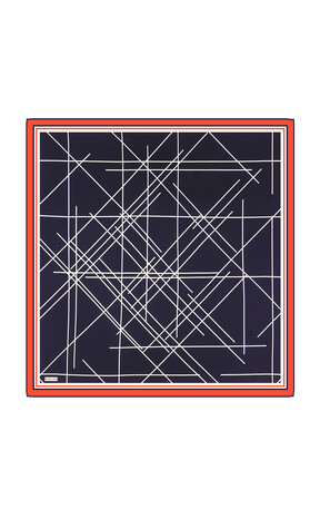 Navy Blue Echo Pattern Twill Silk Square Scarf 