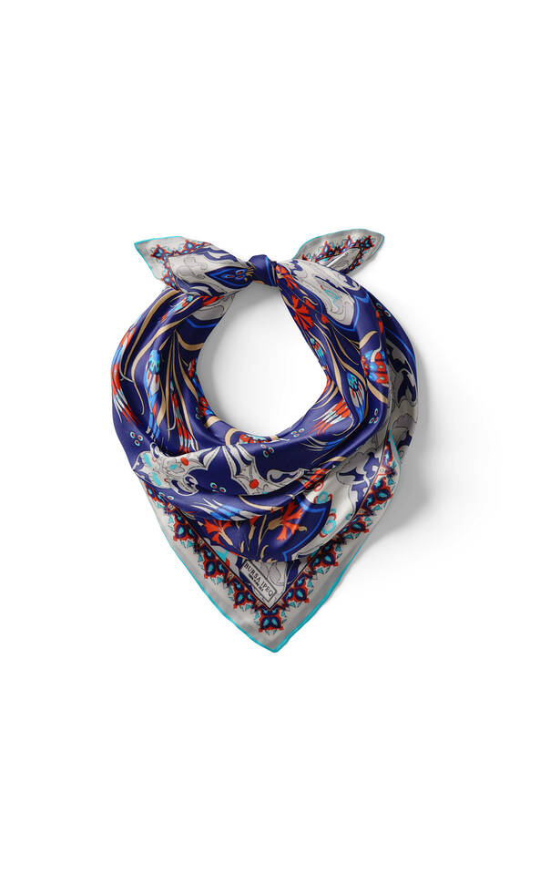 Navy Blue Ecru Carnation Tulip Pattern Silk Pocket Square - 2