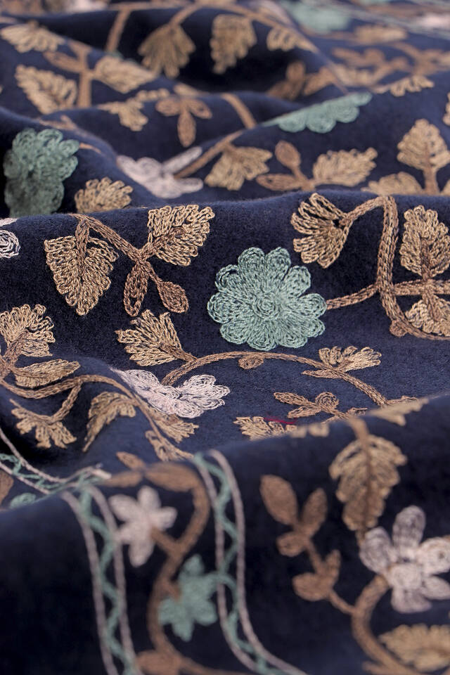 Navy Blue Embroidered Winter Shawl - 4