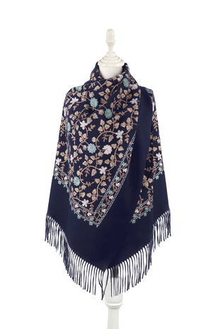Navy Blue Embroidered Winter Shawl 