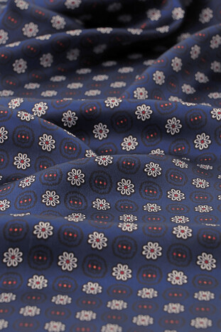 Navy Blue Floral Pattern Men's Silk Scarf - Thumbnail