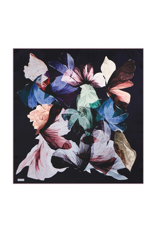 Navy Blue Harmony Pattern Sura Silk Square Scarf 