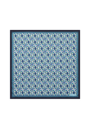  Navy Blue Ivy Tulip Pattern Silky Pocket Square - Thumbnail