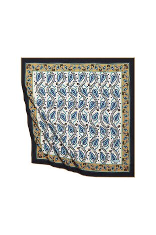 Navy Blue Ivy Tulip Pattern Silky Square Scarf - Thumbnail