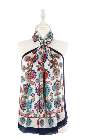 Navy Blue Iznik Pattern Silk Foulard 
