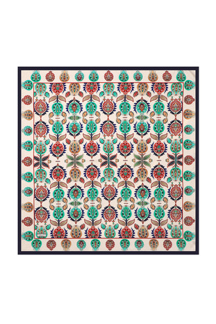 Navy Blue Iznik Pattern Silk Square Scarf 