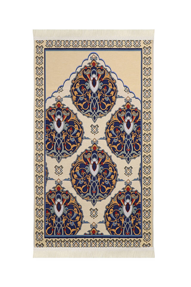 Navy Blue Iznik Pattern Tapestry Prayer Rug - Bursa İpek