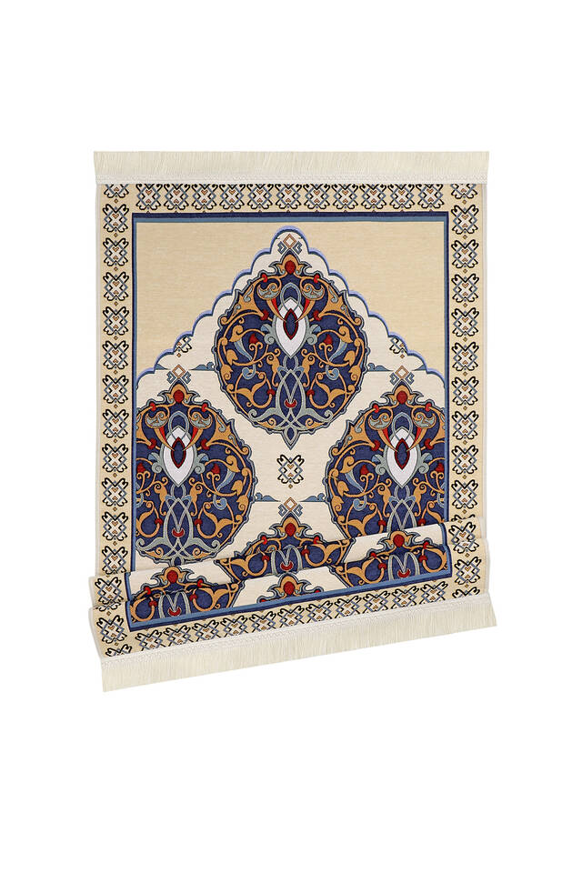 Navy Blue Iznik Pattern Tapestry Prayer Rug - 4