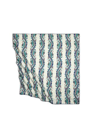 Navy Blue Khaki Turkish Pattern Ivy Pattern Silky Square Scarf - Thumbnail