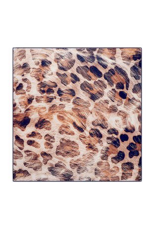 Navy Blue Leopard Pattern Soft Square Scarf - Thumbnail