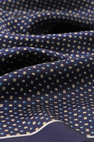 Navy Blue Minimal Pattern Men's Silk Scarf - Thumbnail