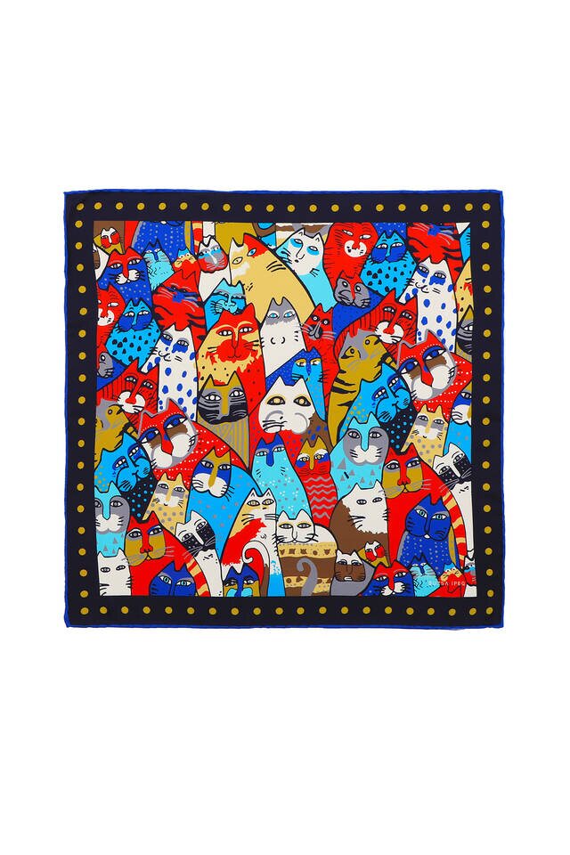 Navy Blue Mustard Patterned Silky Pocket Square - Bursa İpek