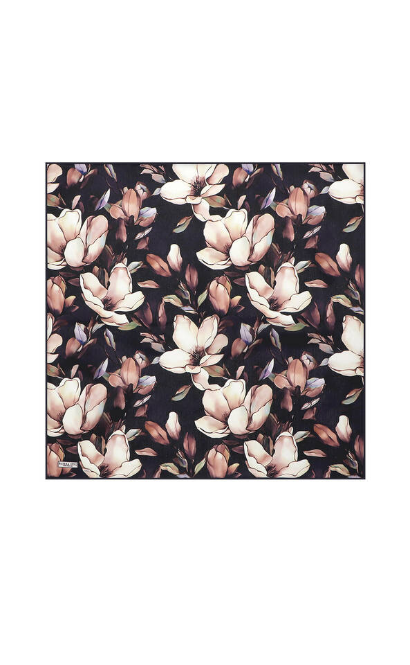 Navy Blue Narcissus Pattern Silk Pocket Square - Bursa İpek