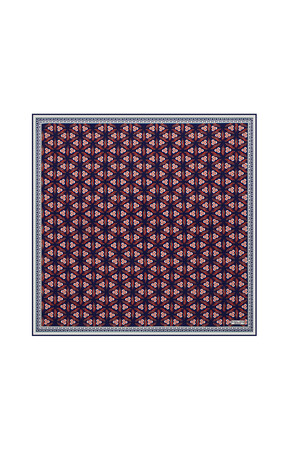 Navy Blue Red Çintemani Pattern Silk Pocket Square 