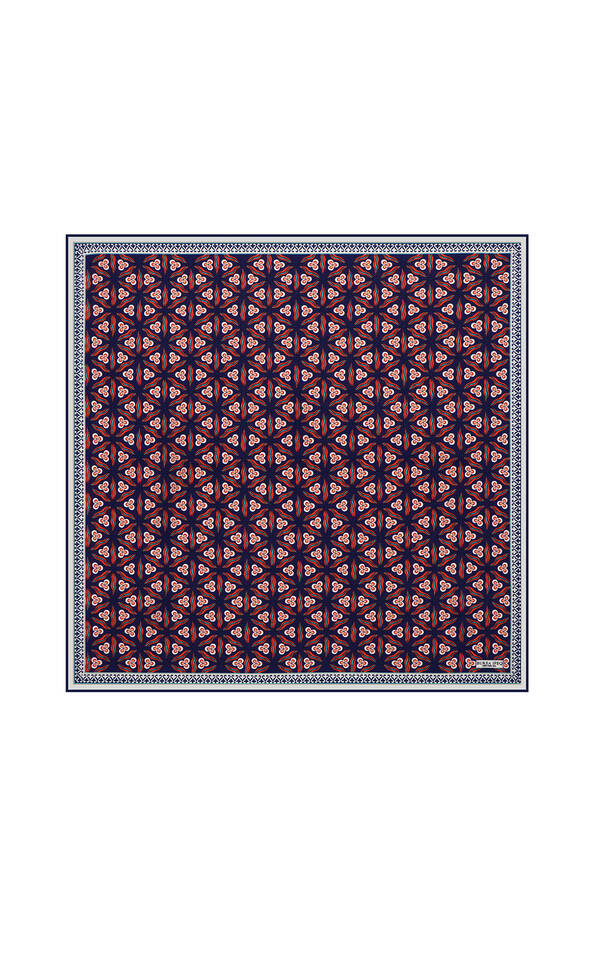 Navy Blue Red Çintemani Pattern Silk Pocket Square - Bursa İpek