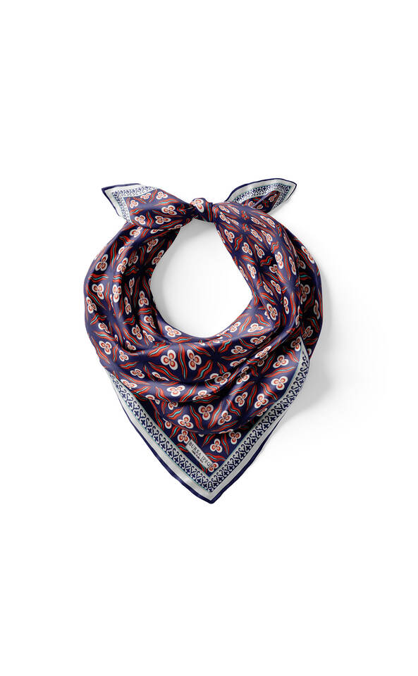 Navy Blue Red Çintemani Pattern Silk Pocket Square - 2