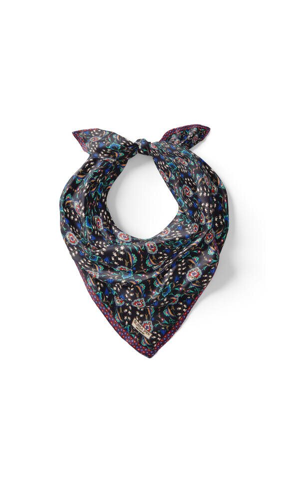 Navy Blue Red Ivy Tulip Pattern Silk Pocket Square - 2