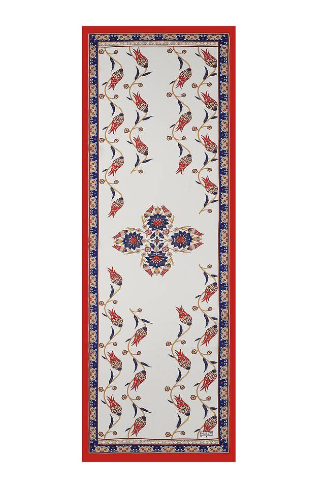 Navy Blue Red Row Tulip Silk Foulard - 4