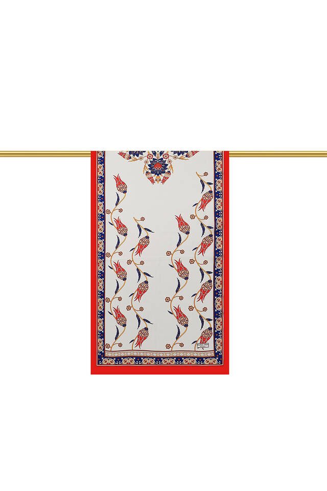 Navy Blue Red Row Tulip Silk Foulard - 2