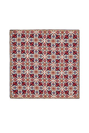 Navy Blue Red Tile Spiral Pattern Silk Pocket Square - Thumbnail