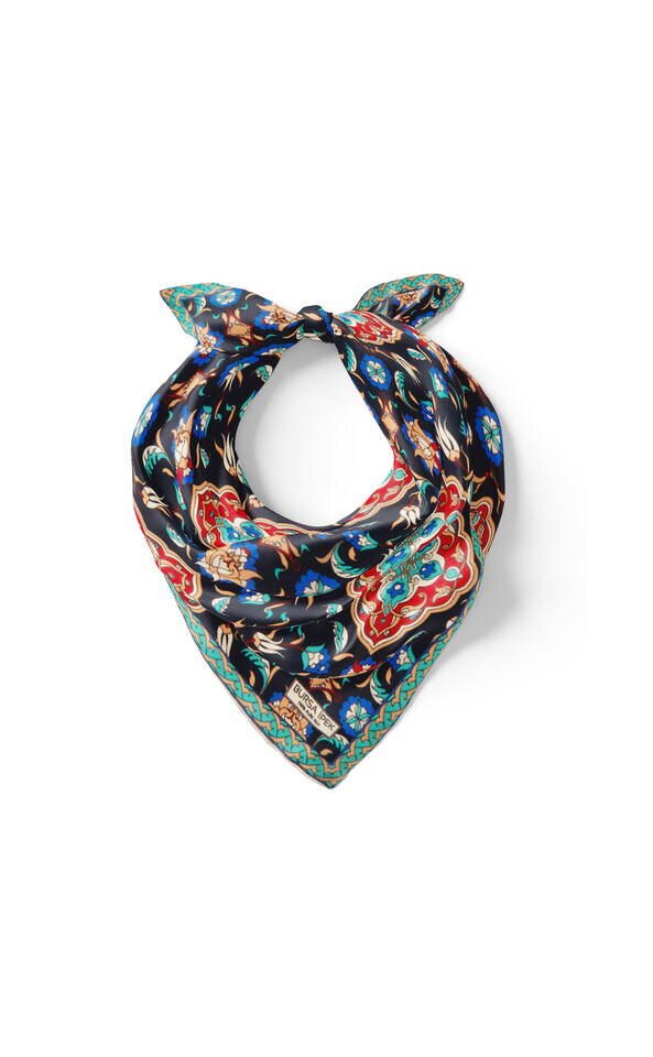 Navy Blue Red Tile Tulip Pattern Silk Pocket Square - 2