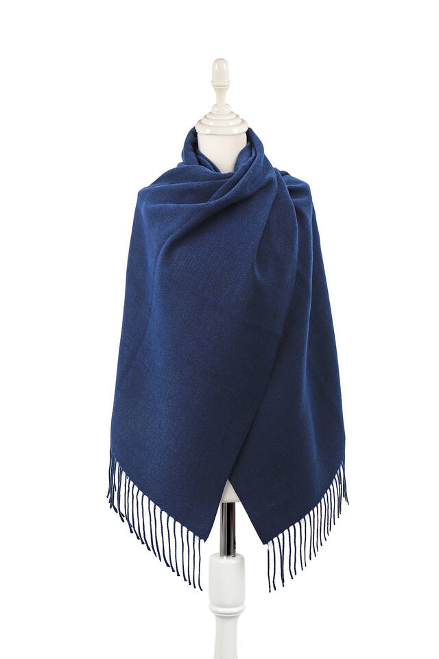 Navy Blue Saks Double-Sided Winter Shawl - Bursa İpek