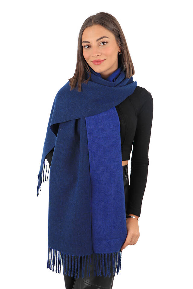 Navy Blue Saks Double-Sided Winter Shawl - 2