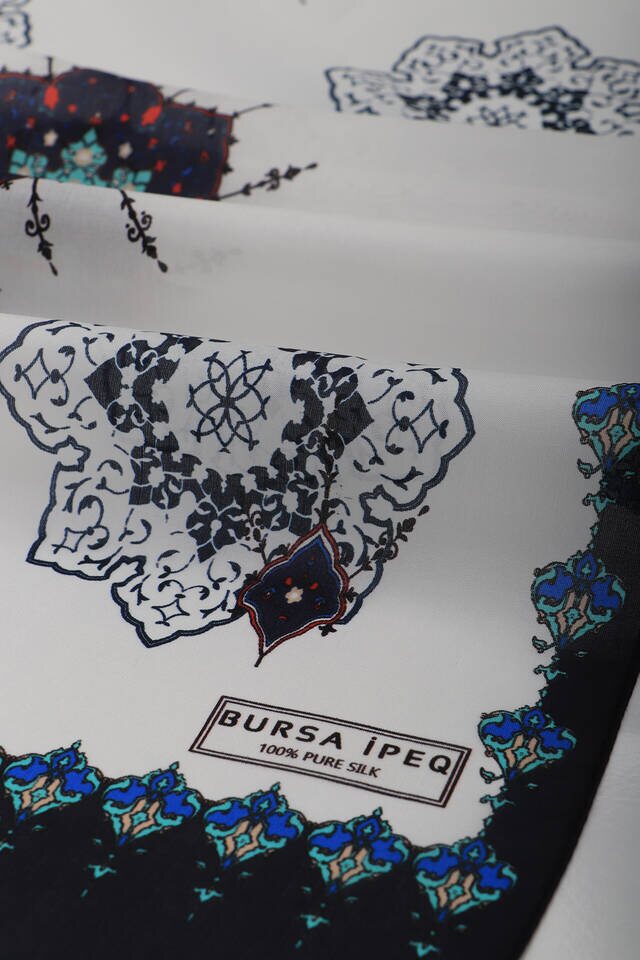 Navy Blue Sax Core Voile Silk Foulard - 3