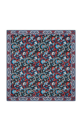 Navy Blue Shawl Pattern Voile Silk Square Scarf 