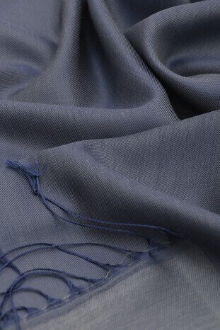 Navy Blue Smoked Silk Look Scarf - Thumbnail