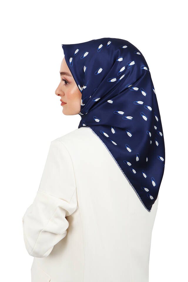 Navy Blue Snowdrop Sura Silk Square Scarf - 2