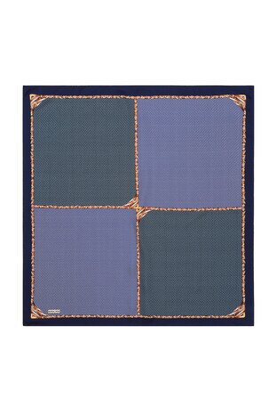 Navy Blue Straw Pattern Twill Silk Square Scarf - Thumbnail