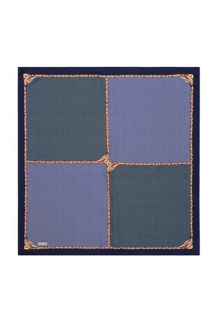 Navy Blue Straw Pattern Twill Silk Square Scarf 