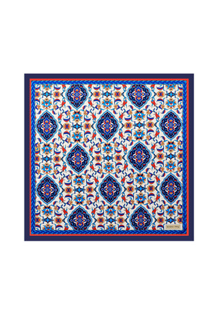 Navy Blue Tile Pattern Silky Pocket Square - Thumbnail