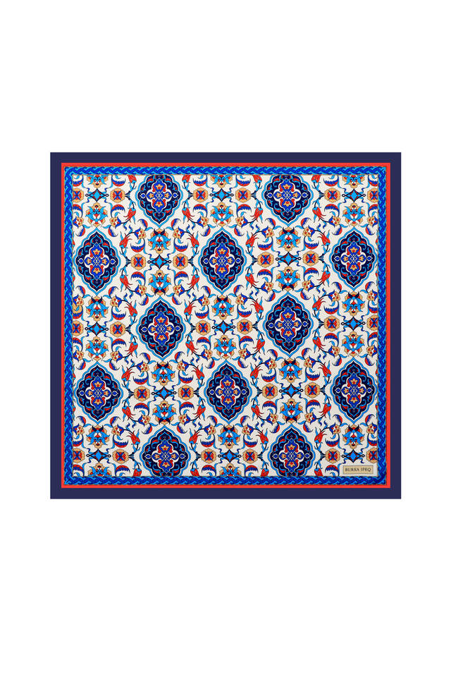 Navy Blue Tile Pattern Silky Pocket Square - Bursa İpek